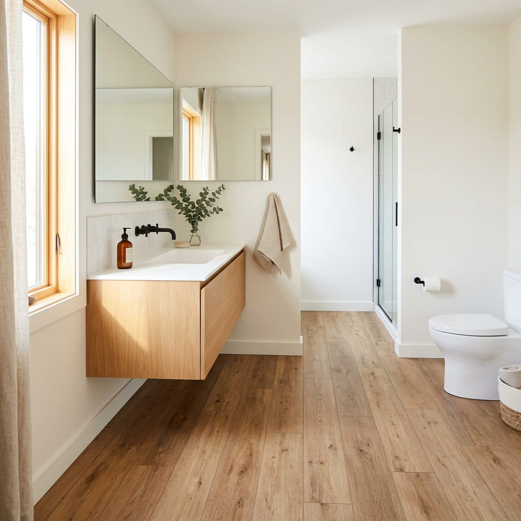 Bad mit Designbelag in Holzoptik
