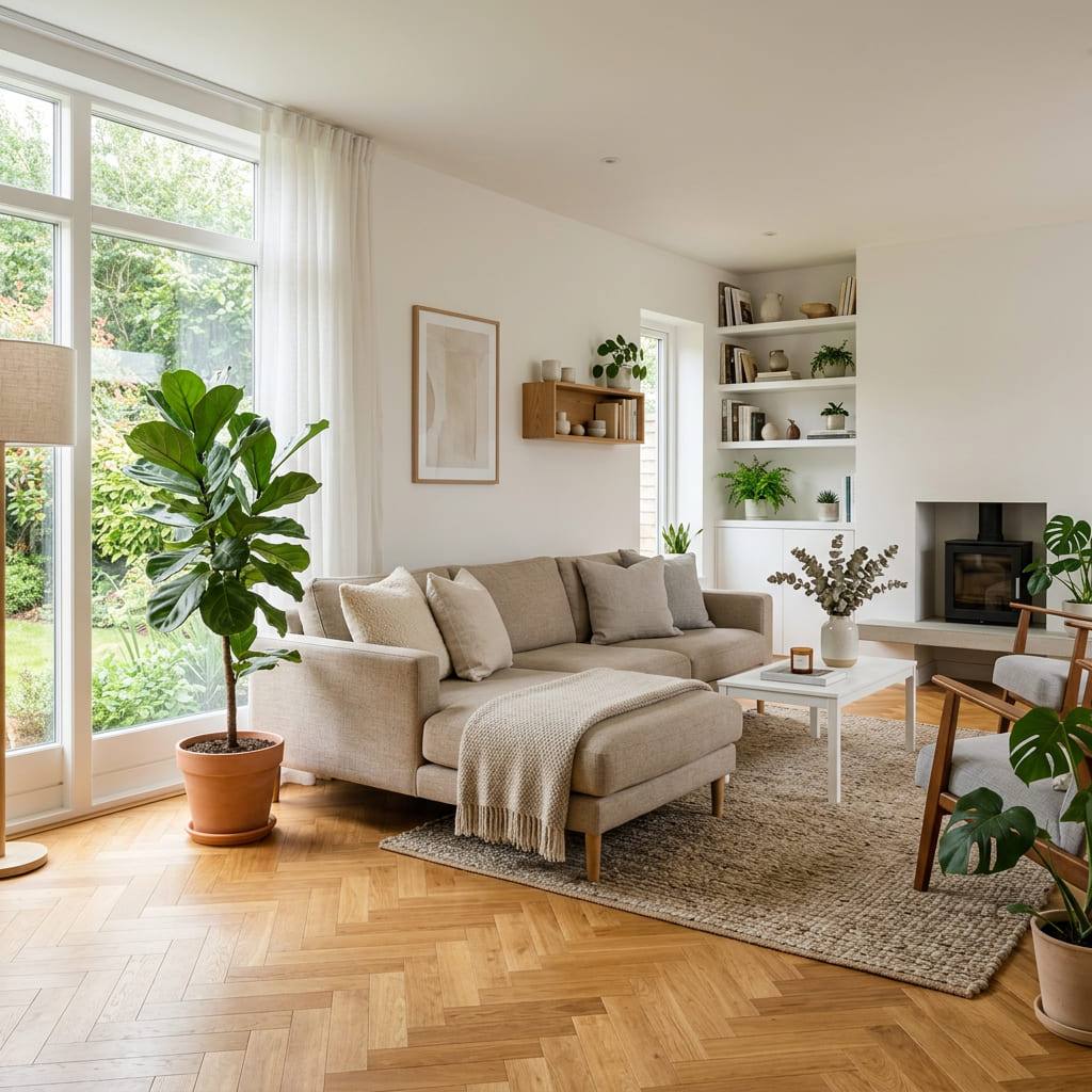 Wohnzimmer mit Eichenparkett